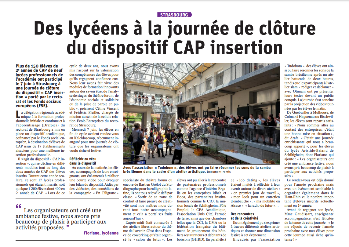 Article des DNA 17/06/2023 Découvrez le dispositif CAP insertion