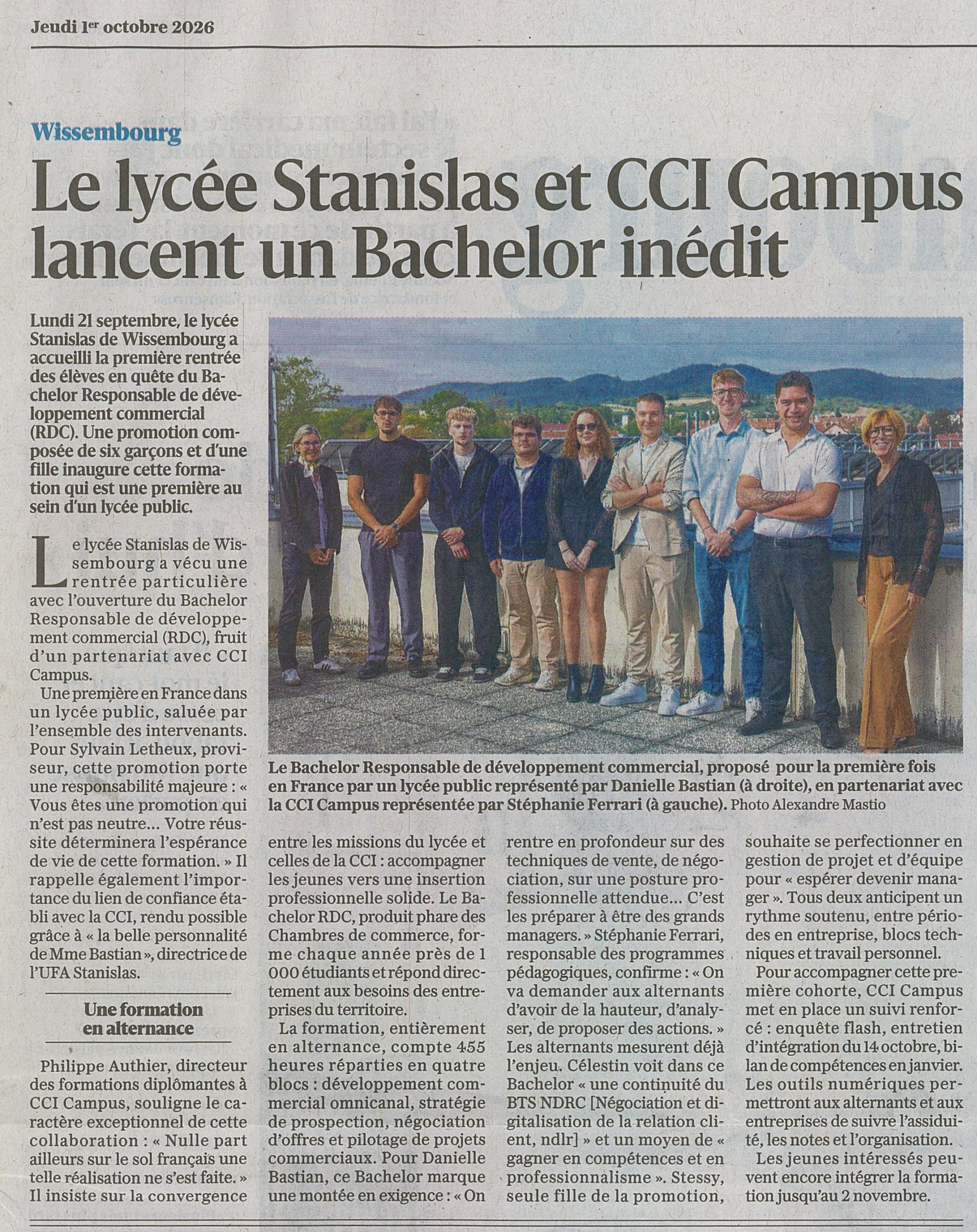 UFA Stanislas - Un Bachelor en apprentissage à l UFA Stanislas